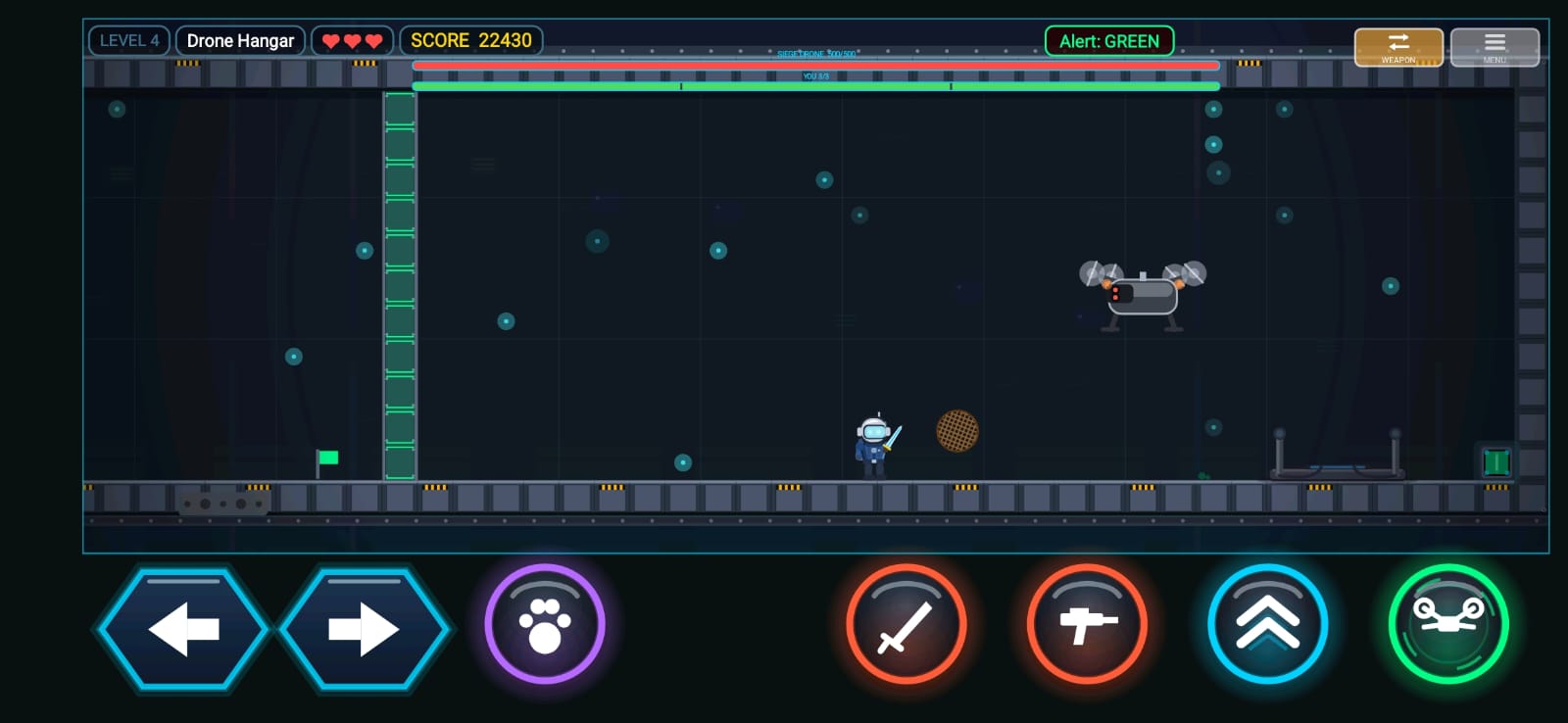 Kobi Tales drone hangar gameplay screen